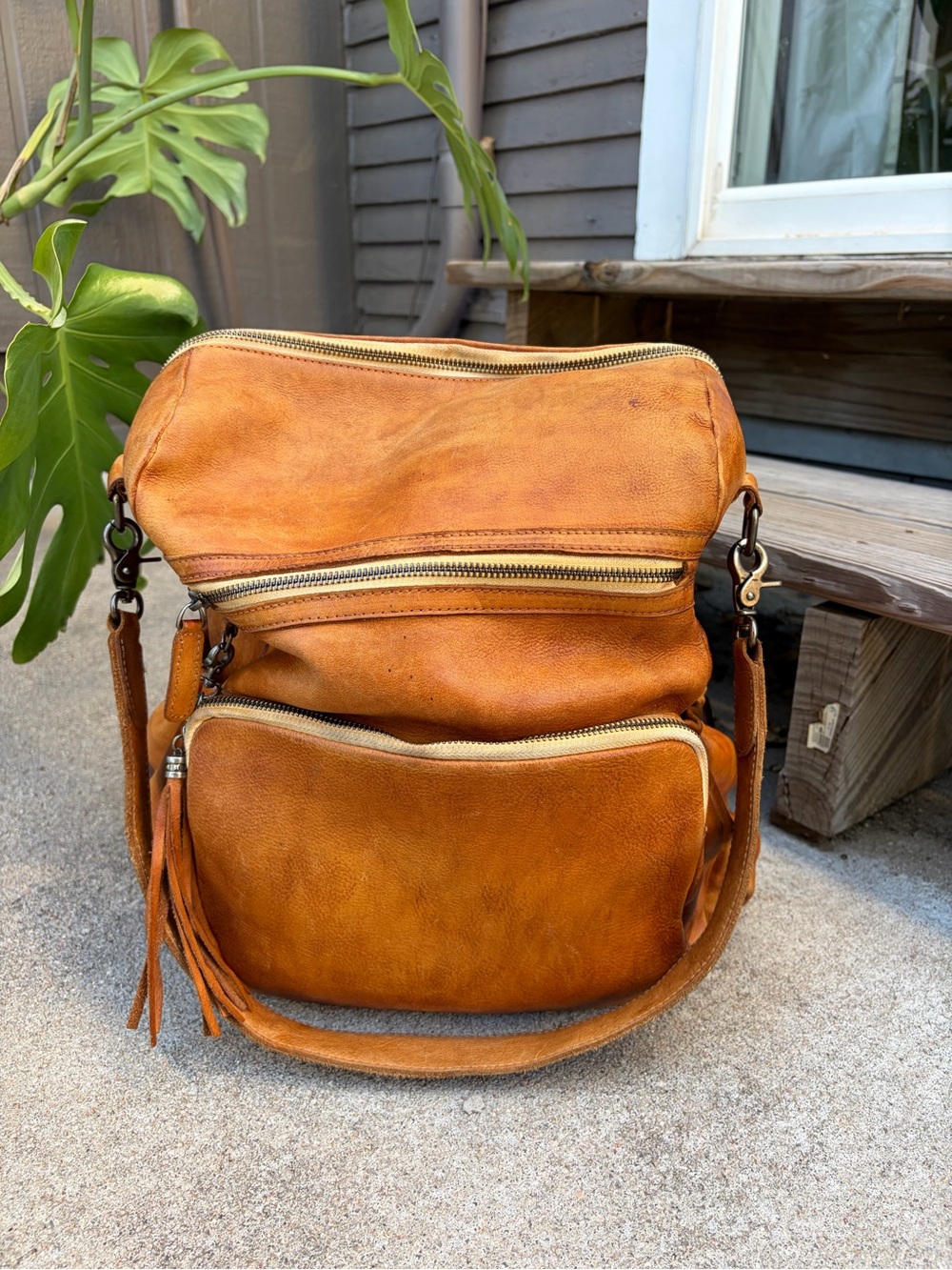 Leather Diaper Bag Backpack in Caramel Brown